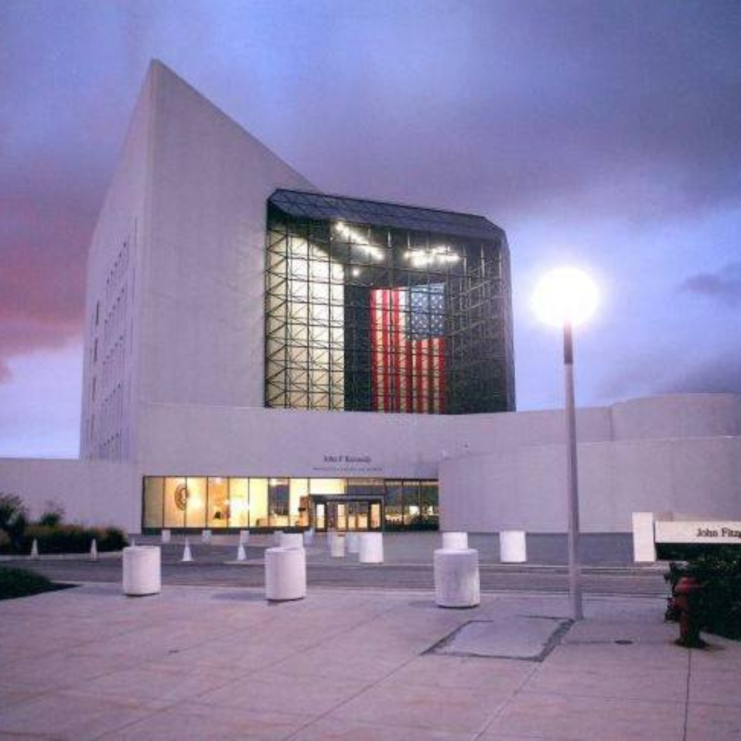 JFK Library seen at dusk